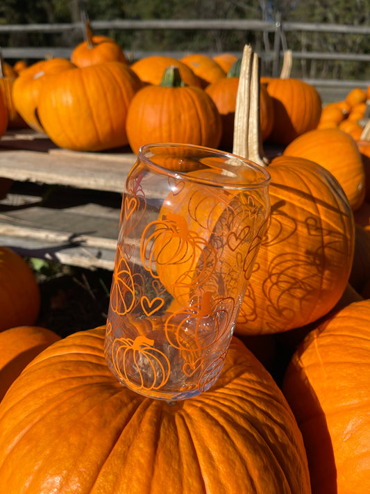 Pumpkin Hearts Glass Tumbler