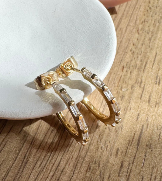 Crystal Baguette Hoop Earrings