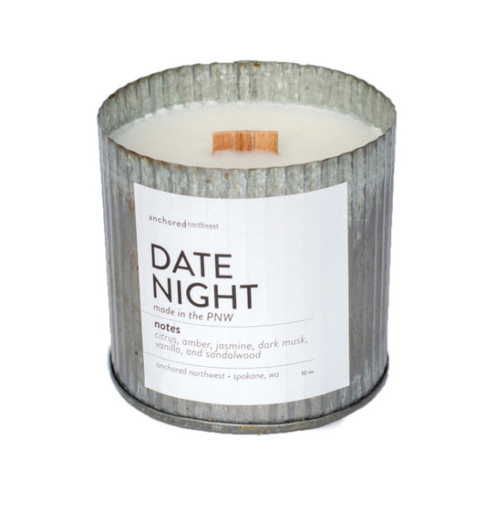 Date Night Wood Wick Rustic Tin Soy Candle