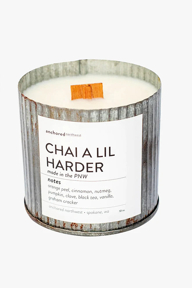 Chai A Little Harder Wood Wick Rustic Tin Soy Candle