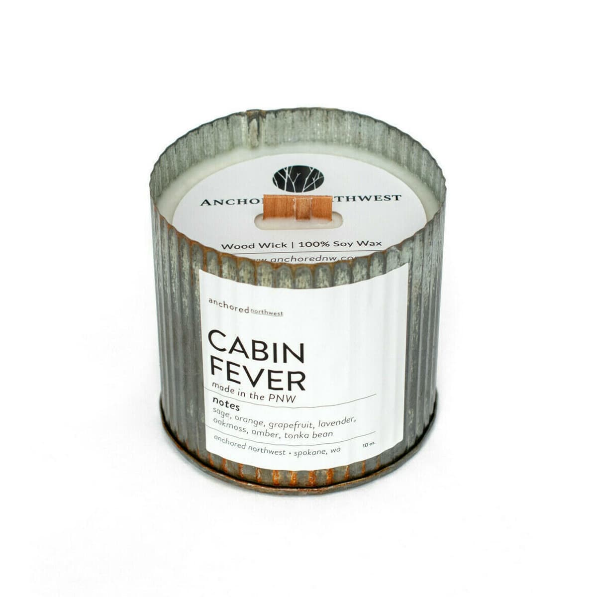 Cabin Fever Wood Wick Rustic Tin Soy Candle