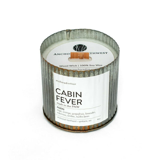 Cabin Fever Wood Wick Rustic Tin Soy Candle