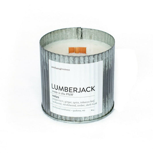 Lumberjack Wood Wick Rustic Tin Soy Candle