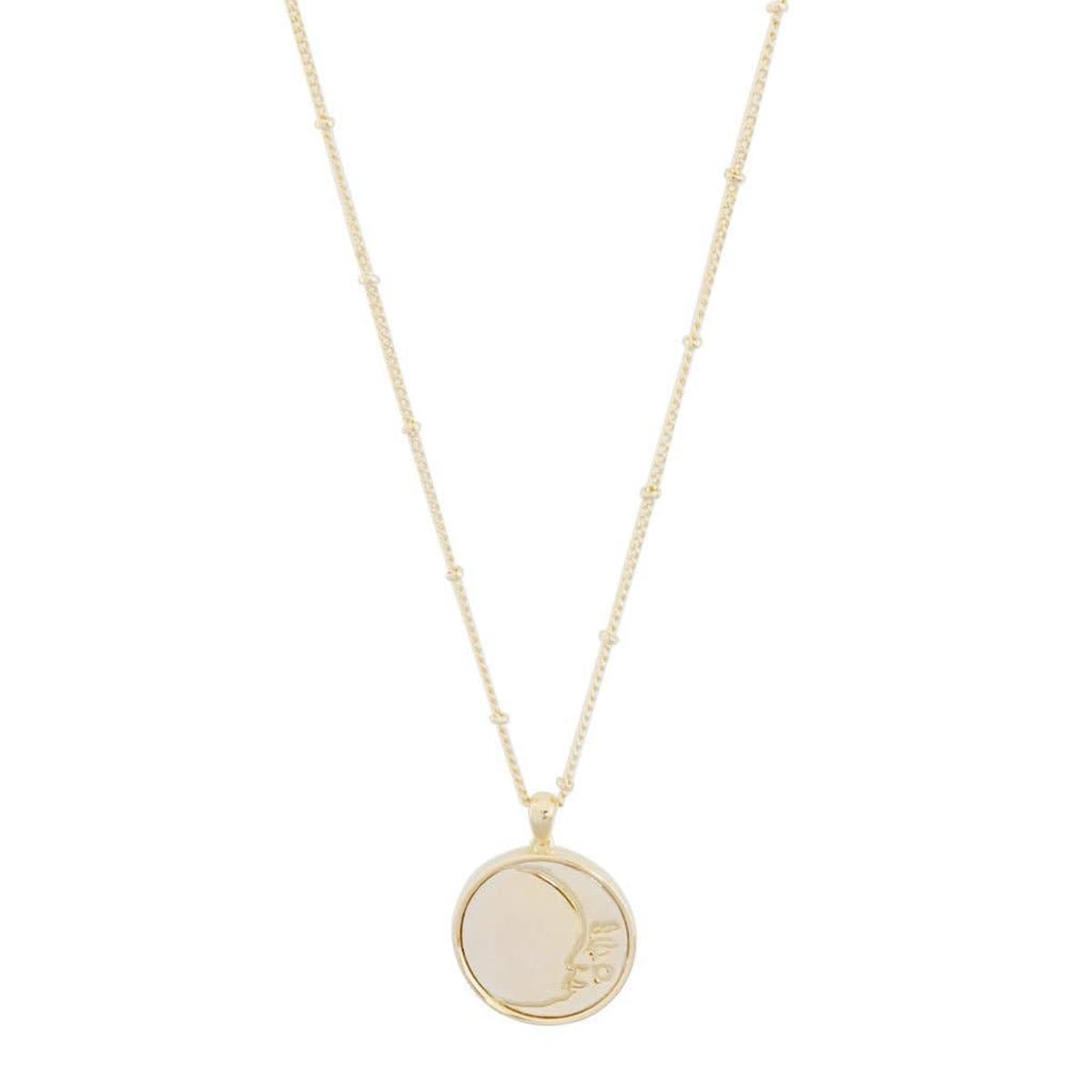 Honey Cat Moon Face Pendant Necklace - Gold