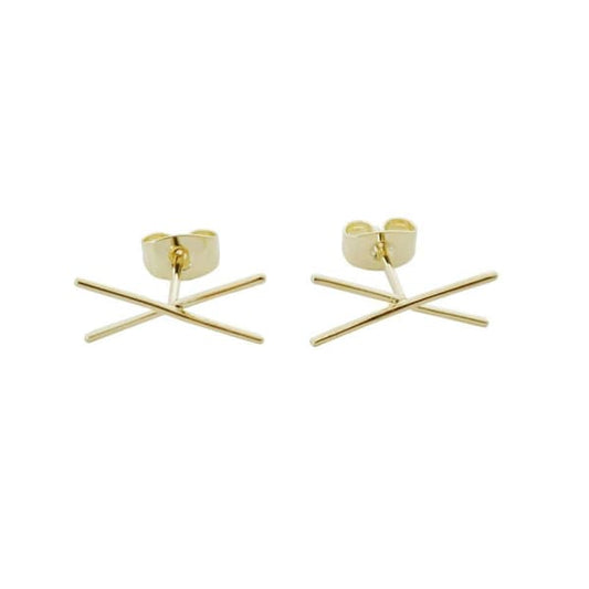 Honey Cat X Bar Stud Earrings - Gold