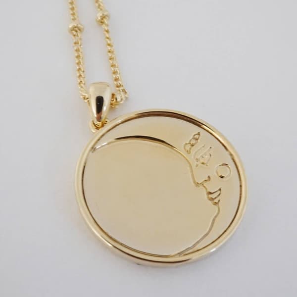 Honey Cat Moon Face Pendant Necklace - Gold